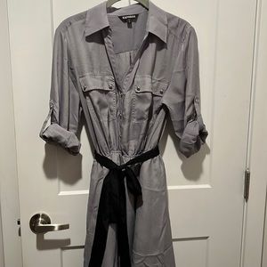 Express gray shirt dress with black tie- size L